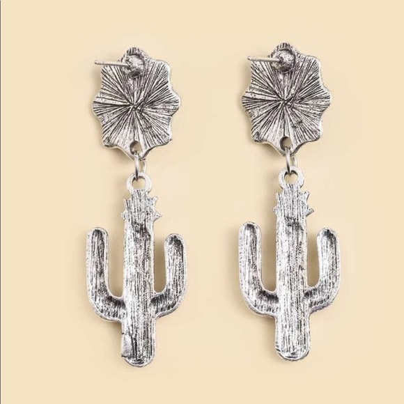 Turquoise and Silver Cactus Earrings - Picture 4 of 4